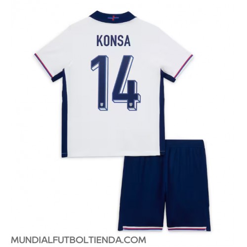 Camiseta Inglaterra Ezri Konsa #14 Primera Equipación Replica Eurocopa 2024 para niños mangas cortas (+ Pantalones cortos)